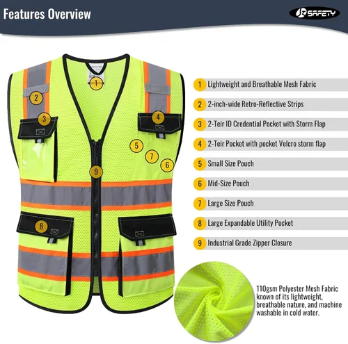 Miniatura 4 de JKSafety - Chalecos de seguridad reflectantes de alta visibilidad para hombres y mujeres, con bolsillos, ropa de seguridad de malla
