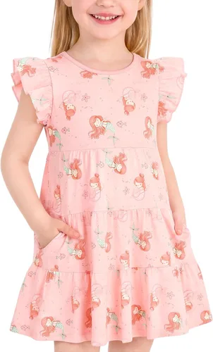 Miniatura 15 de Vestido casual para niñas, de algodón suave, manga corta, transpirable, acampanado, para adolescentes, talla 2T, 3T, 4T, 5, 6, 7, 8, 9, 10, 12, 13