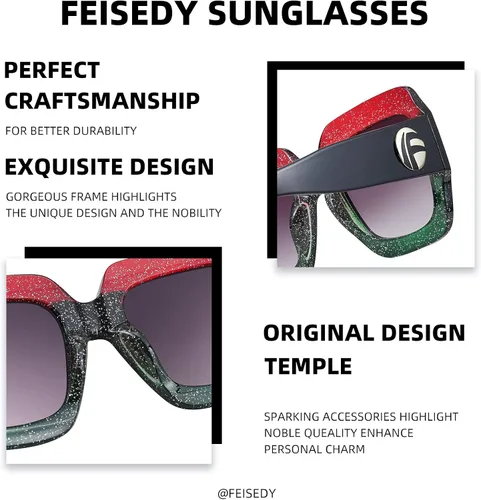 Miniatura 5 de Feisedy B2276 Gafas de sol cuadradas de gran tamaño con marco de brillantina multicolor