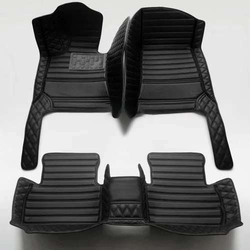 Alfombrillas personalizadas para el 99 % de los sedán, SUV, deportivos, forros de cuero, para todo tipo de clima, tapetes de automóvil (rayas negras)
