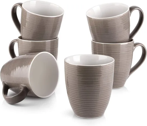 DOWAN Tazas de Café, Juego de 6 Tazas de Café de 17 Oz, Tazas de Té Onduladas (Marrón)