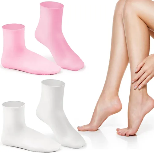 2 pares de calcetines largos de silicona, calcetines hidratantes, calcetines de gel suaves para pies secos y agrietados, cómodos para uso nocturno y