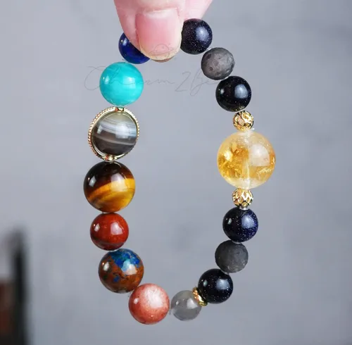 Miniatura 28 de Precious Gemstone Natural Crystal Healing Bracelet, Rutilated Quartz, Moonstone, Quartz Handmade Original Design Bracelet