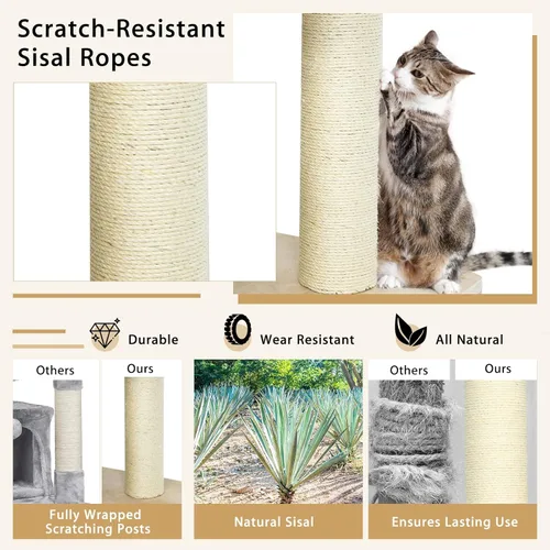 Miniatura 7 de Tangkula Árbol grande para gatos, torre alta de varios niveles para gatos con postes rascadores de sisal, hamacas, cesta colgante, condominio