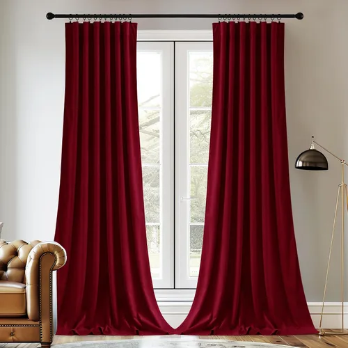 Miniatura 2 de StangH Cortinas de terciopelo rojo con pestaña trasera y cinturón de gancho, cortinas de privacidad con aislamiento térmico, decoración navideña