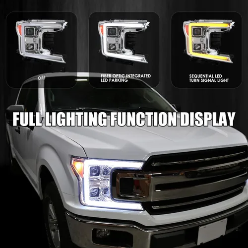 Miniatura 2 de SPEC-D TUNING Faros Delanteros de Proyector Secuenciales Switchback Negros con Barra de Luz LED Compatible con Ford F-150 2018-2020, Par de Conjunto