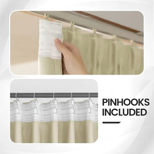 Miniatura 3 de Cortinas opacas de terciopelo beige para dormitorio de 52 x 72 pulgadas de largo, juego de 2 paneles - Cortinas con bloqueo de luz UV y reducción