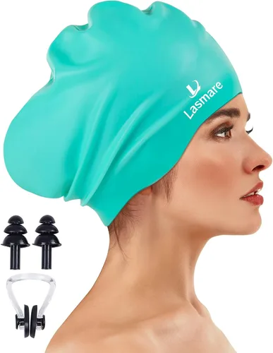 Miniatura 18 de Large Long Hair Swim Cap with Extra Room for Women Men, Silicone Swimming Cap for Long Thick Hair with Ear Plugs Nose Clip Set, Adult Waterproof