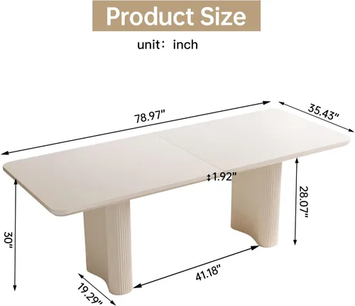 Miniatura 2 de Mesa de comedor rectangular de 78.97 pulgadas, mesa de cocina moderna con patas onduladas, mesa de comedor para el hogar para cocina, bar, Blanco