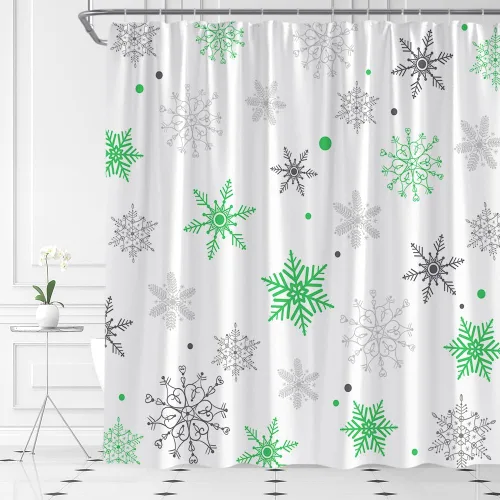 Miniatura 4 de AMFD Cortina de ducha de copo de nieve de Navidad, juego de cortina de baño de tela Holidy con ganchos (36 pulgadas de ancho x 70 pulgadas de alto)