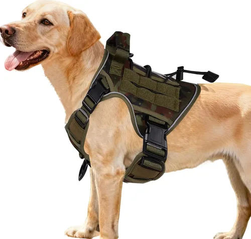 Miniatura 57 de Arnés táctico para perros grandes, chaleco reflectante ajustable sin tirones con sistema Molle, control de grado militar K9 para entrenamiento