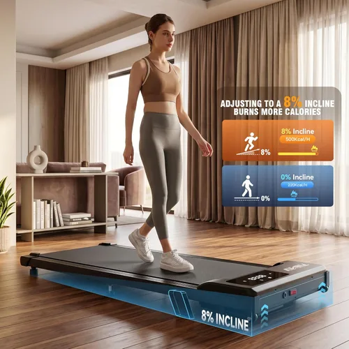 Miniatura 2 de Almohadilla para caminar debajo del escritorio para oficina en casa, cinta de correr portátil de 2.5 HP con capacidad de 300 libras, máquina Negro