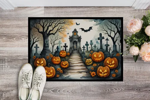 Miniatura 2 de Caroline's Treasures DAC2223MAT - Felpudo espeluznante de Halloween con gato negro de 18 x 27 pulgadas, tapete para puerta delantera