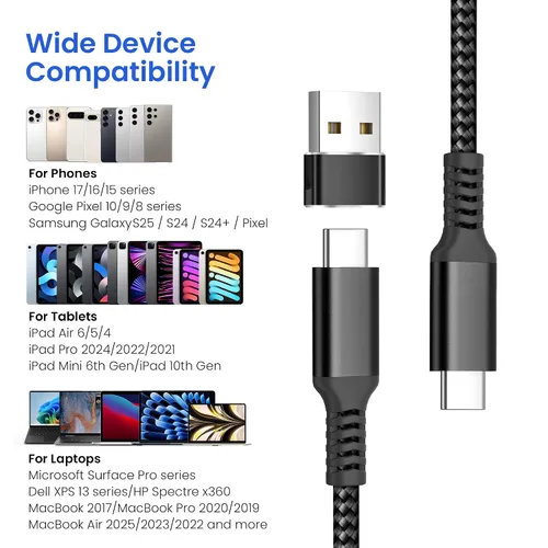 Miniatura 7 de Elebase Cable de carga para iPad Mini 7 de 3.3 pies con adaptador USB, 100 W USB C a tipo C, cable PD de carga rápida para iPad Pro 10th Air 4 5 7ª