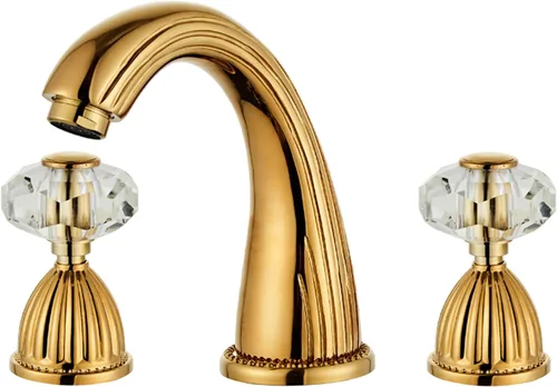 Grifo de Baño Dorado de Latón Antiguo de Tres Agujeros con Mango de Cristal Grifo de Lavabo de Baño Retro Vintage Grifo de Lavabo de Tocador Tipo 2