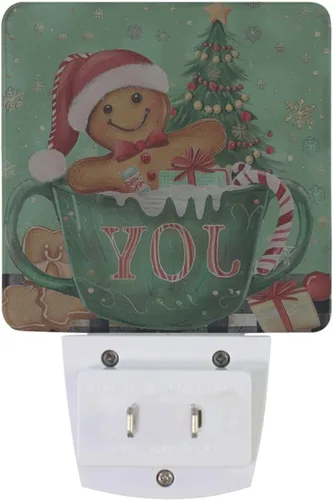Miniatura 2 de Wusikd Juego de 2 luces de noche de hombre de jengibre de Navidad, con forma de copo de nieve, enchufables, luces nocturnas LED para dormitorio