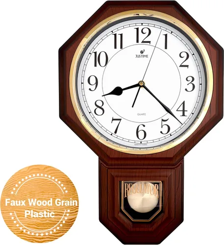 Miniatura 10 de JUSTIME Reloj de pared clásico vintage tradicional de estilo Schoolhouse, con péndulo y melodía Westminter cada hora, relojes de pared con melodía