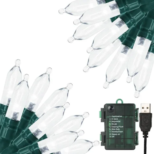 Green Convenience - Guirnalda de luces de Navidad de 33 pies con 100 luces LED y función de memoria de temporizador, a baterías o USB, resistente al