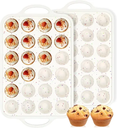 Miniatura 13 de FUNBAKY Moldes de silicona para magdalenas para hornear, marco reforzado de metal, 12 tazas, molde de cupcakes de tamaño regular, antiadherente