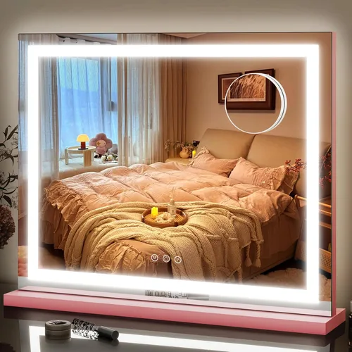 Miniatura 17 de FENNIO - Espejo de tocador con luces, espejo de maquillaje iluminado LED, pantalla táctil con 3 modos de iluminación, regulable, para mesa