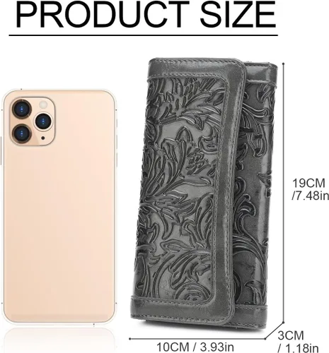 Miniatura 16 de MEITRUE Cartera de cuero para mujer, con bloqueo RFID, triple pliegue, con relieve, soporte para tarjetas, organizador de chequera para teléfono
