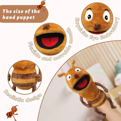 Miniatura 3 de Marioneta de Mano de Peluche Realista de 13", Marionetas de Animales Insectos para Niños Marioneta de Mano de Animal de Peluche Insecto con Boca