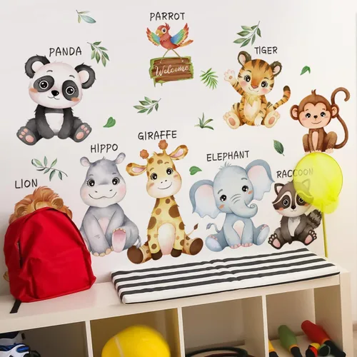 Miniatura 4 de Calcomanías Educativas de Animales de Safari Grandes para Pared, Adhesivos de Animales de la Selva, Pegatinas de León, Panda, Jirafa, Mono, Tigre