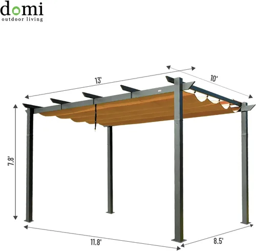 Miniatura 6 de Domi - Pérgola retráctil para exteriores de 10 x 13 pies, moderna pérgola de enrejado de uva con toldo para sombra, refugio de aluminio para patio