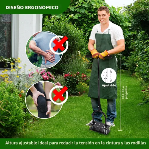 Miniatura 3 de Aireador de césped, diseño automático de limpieza de suciedad y hojas, herramienta manual de alta resistencia con 15 picos de hierro, altura Negro