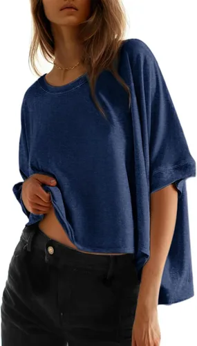 Miniatura 5 de Dokotoo -Camisetas de verano para mujer, color liso, holgadas, de gran tamaño, básicas