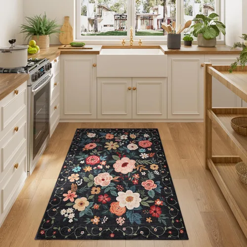 Miniatura 122 de DUKINO Alfombra de área de 6 x 9 pies, alfombra floral para sala de estar, ligera, antideslizante, lavable, alfombra de interior de pelo bajo