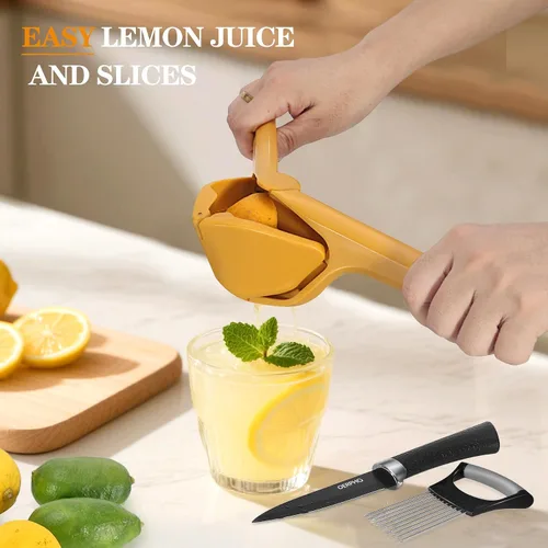Miniatura 2 de Exprimidor de limón, exprimidor de limón, manual de exprimidor de lima plana, prensa exprimidora de mano, rebanadora de limones y cuchillo de pelar