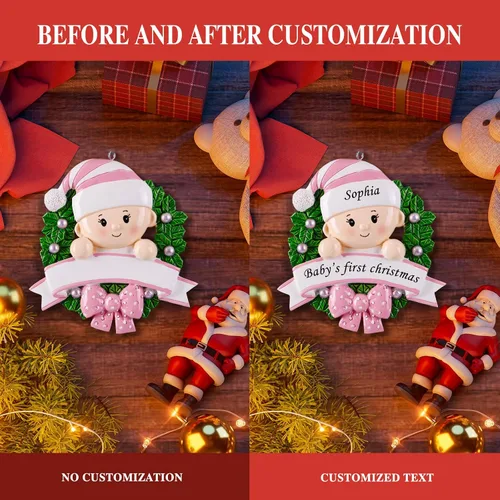 Miniatura 6 de Adorno Personalizado de Primera Navidad para Niña 2024 - Adorno de Primera Navidad de Resina para Niñas, Regalos Personalizados para Recién Nacidas