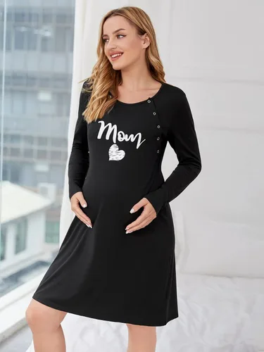 Miniatura 4 de Verdusa Camisón de maternidad para mujer, ropa de dormir para lactancia materna, Negro