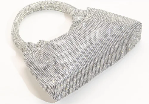 Miniatura 8 de Bolsos de noche con diamantes de imitación para mujer, bolso de mano brillante con purpurina y asa superior de cristal para fiesta y boda