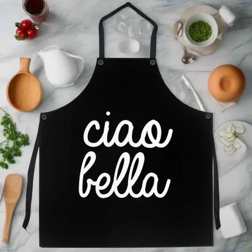 Miniatura 4 de P.S. I Love Italy Ciao Bella - Delantal negro con temática italiana, delantales con pechera para hombres y mujeres