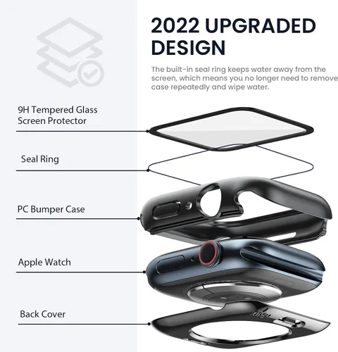 Miniatura 3 de Tensea - Funda protectora de pantalla impermeable para Apple Watch (2 en 1) para Apple Watch Serie SE 7, 5, 4, accesorios de 41 mm, iWatch protector