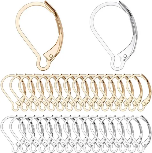 Miniatura 10 de SUNNYCLUE 1 caja de 80 piezas de hallazgos de aretes con cierre de palanca, hallazgos de aretes de aro Huggie, ganchos de oreja con cierre de 1 caja