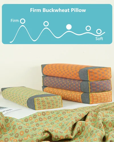 Miniatura 4 de Almohadas rectangulares para el cuello de trigo sarraceno, almohadas planas de apoyo cervical de 19.6 x 9.8 pulgadas para dormir, relleno de casco