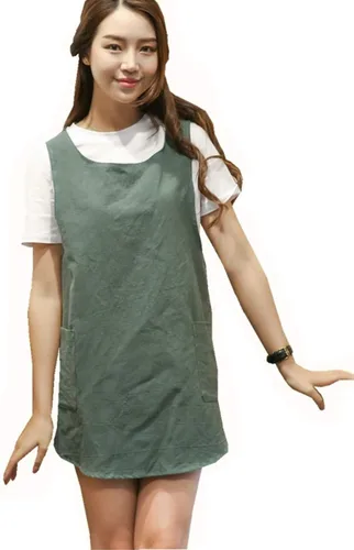 Miniatura 2 de Delantal de estilo japonés de algodón y lino suave con dos bolsillos laterales, delantal cruzado en X, ropa de cocina para regalo para mujeres