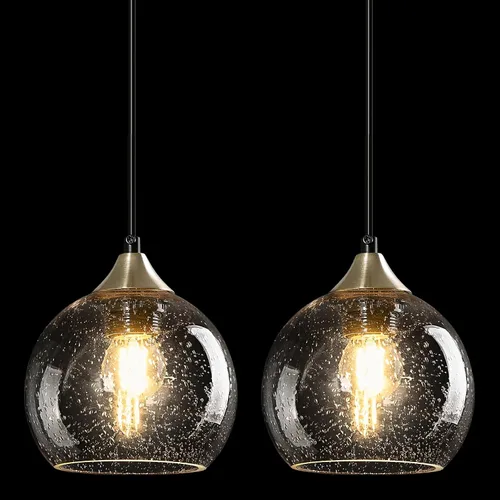 Miniatura 13 de Luces colgantes de vidrio marrón claro, iluminación de isla de cocina, lámparas colgantes de globo, iluminación colgante moderna para dormitorio