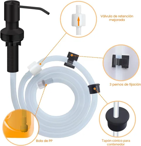 Miniatura 4 de Dispensador de jabón para fregadero de cocina, dispensador de jabón integrado para fregadero de encimera con kit de tubo de extensión de 47