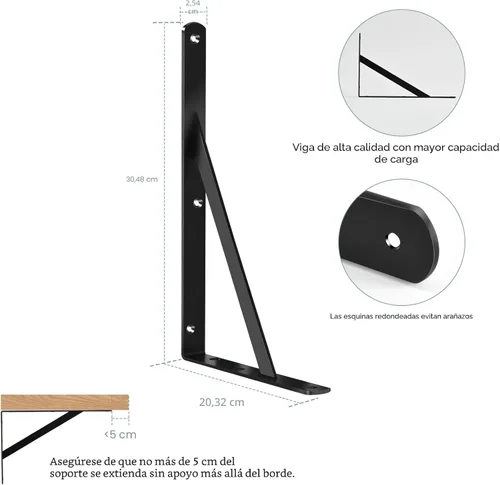 Miniatura 2 de Paquete de 12 L12 x H 8" soportes de estante resistentes negros con tornillos, soportes de estante de metal, soportes de soporte de estante