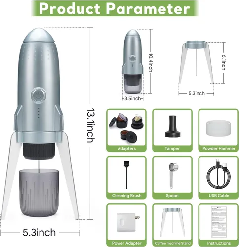 Miniatura 7 de Máquina de café espresso portátil 3 en 1 sobre la marcha, cafetera eléctrica de autocalentamiento, mini cafetera de mochilero compatible con Gris