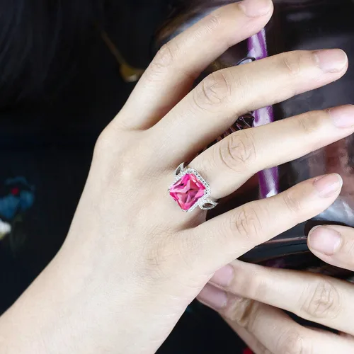 Miniatura 30 de Gem Stone King 5-8 Cttw Halo Ring for Women 925 Sterling Silver Emerald Cut 12X10MM Gemstone Birthstone Fine Jewelry for Her Mom Wife