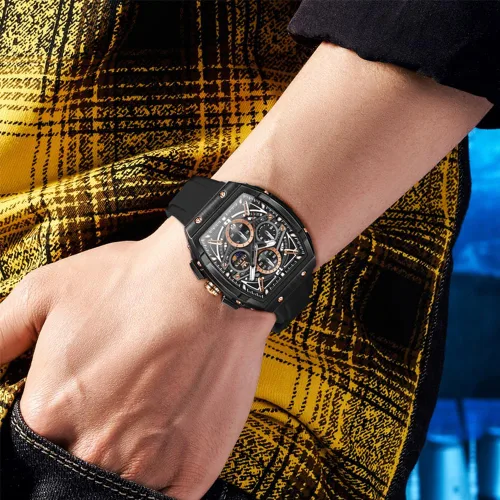 Miniatura 2 de OLEVS Men Watches Business Dress Chronograph Big Square Quartz Analog Male Watch Silicone Strap Waterproof Date Gift Mens Wrsit Watch Silver