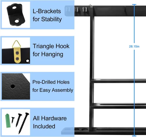 Miniatura 3 de Soporte para palos de billar de madera maciza, soportes para tacos de billar para accesorios de billar para sala de juegos, bar, (negro)