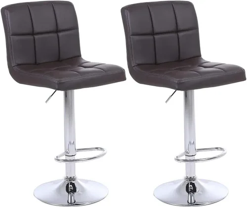 Taburetes de bar ajustables de altura de mostrador, juego de 2 taburetes de cocina, sillas modernas de cuero sintético giratorio con respaldo Marrón