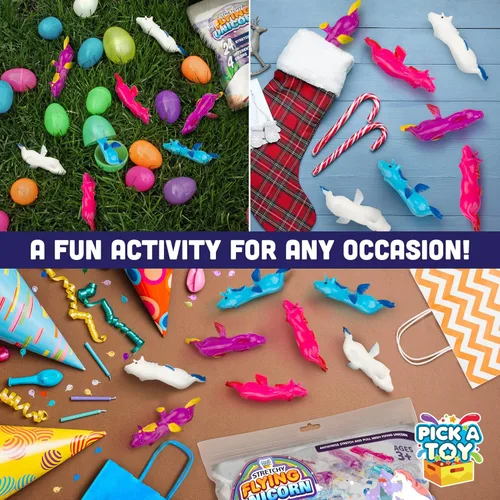 Miniatura 5 de PICK A TOY Juguetes de unicornio para regalo para niñas y niños, 24 piezas de goma de dedos centelleantes elásticas para niños, bolsa de regalo