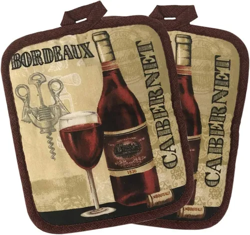 Miniatura 5 de Juego de Toallas de Cocina de Lino de 5 Piezas 2 Toallas 2 Soportes para Ollas 1 Guante de Horno (Cabernet)